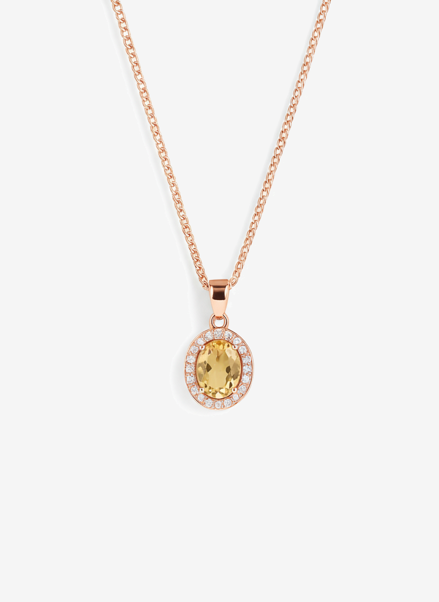 Citrine Solitaire Rose Gold Sterling Silver Necklace