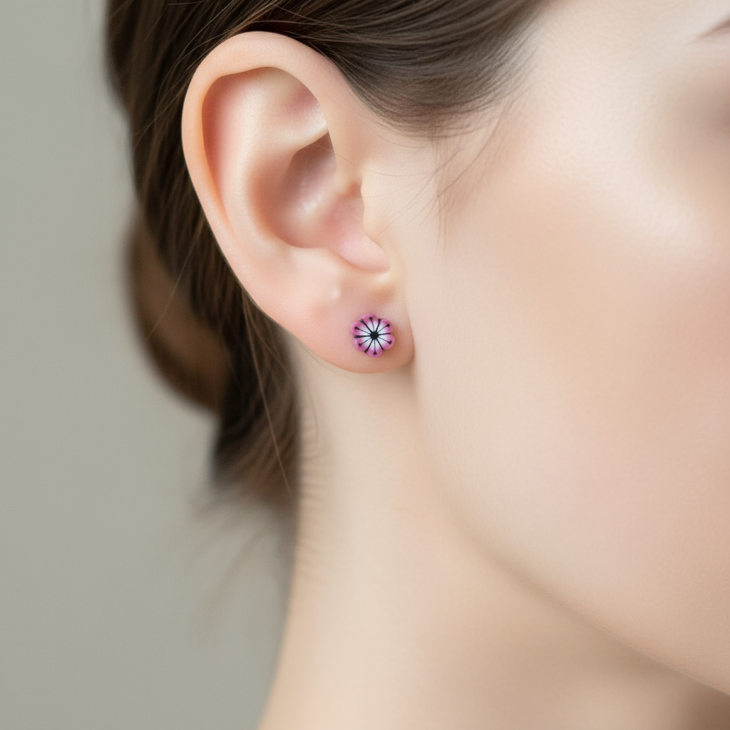 Purple Gardenia Flower Stud Earrings