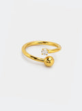 Gold Ball and Stone Stainless Steel Ring