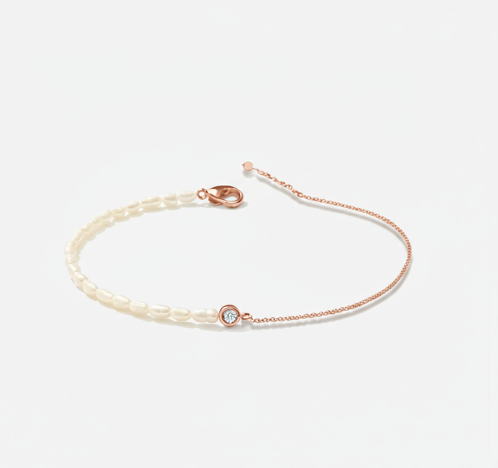 Rice Pearls with Rose Gold Chain Bracelet