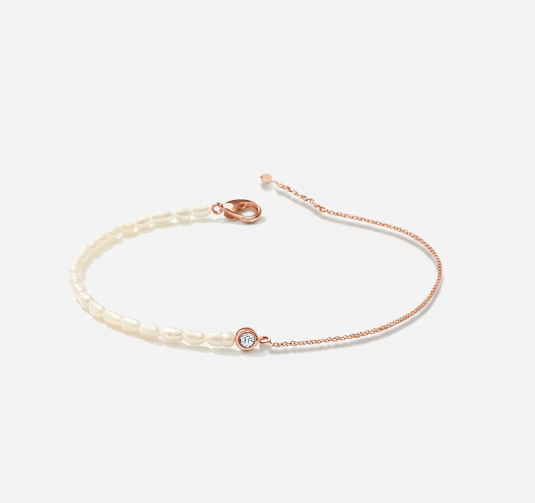 Rice Pearls with Rose Gold Chain Bracelet