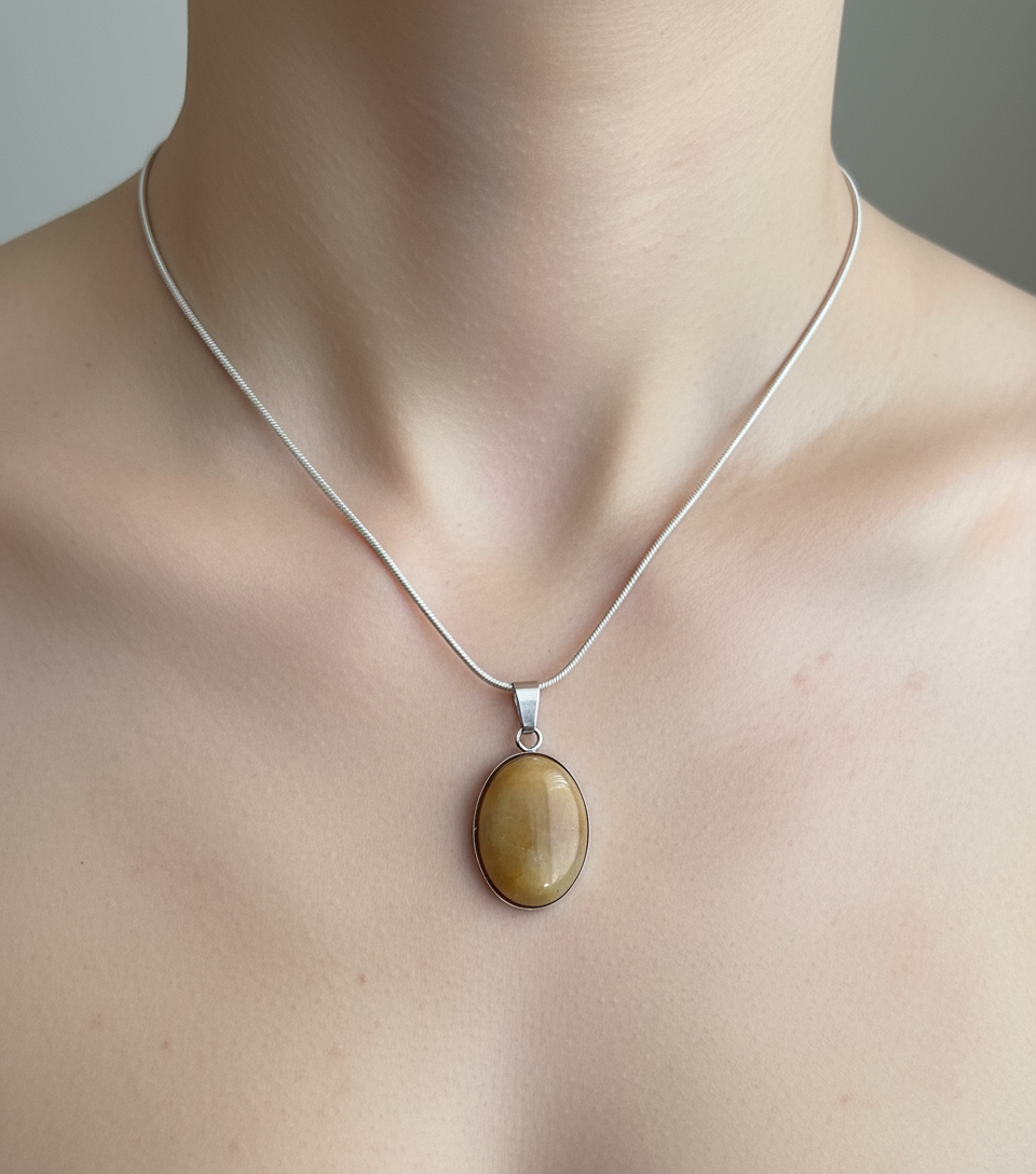 Yellow Jade Stainless Steel Pendant Necklace