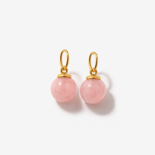 Pair of pink quartz gemstone bead for earrings with gold hooks