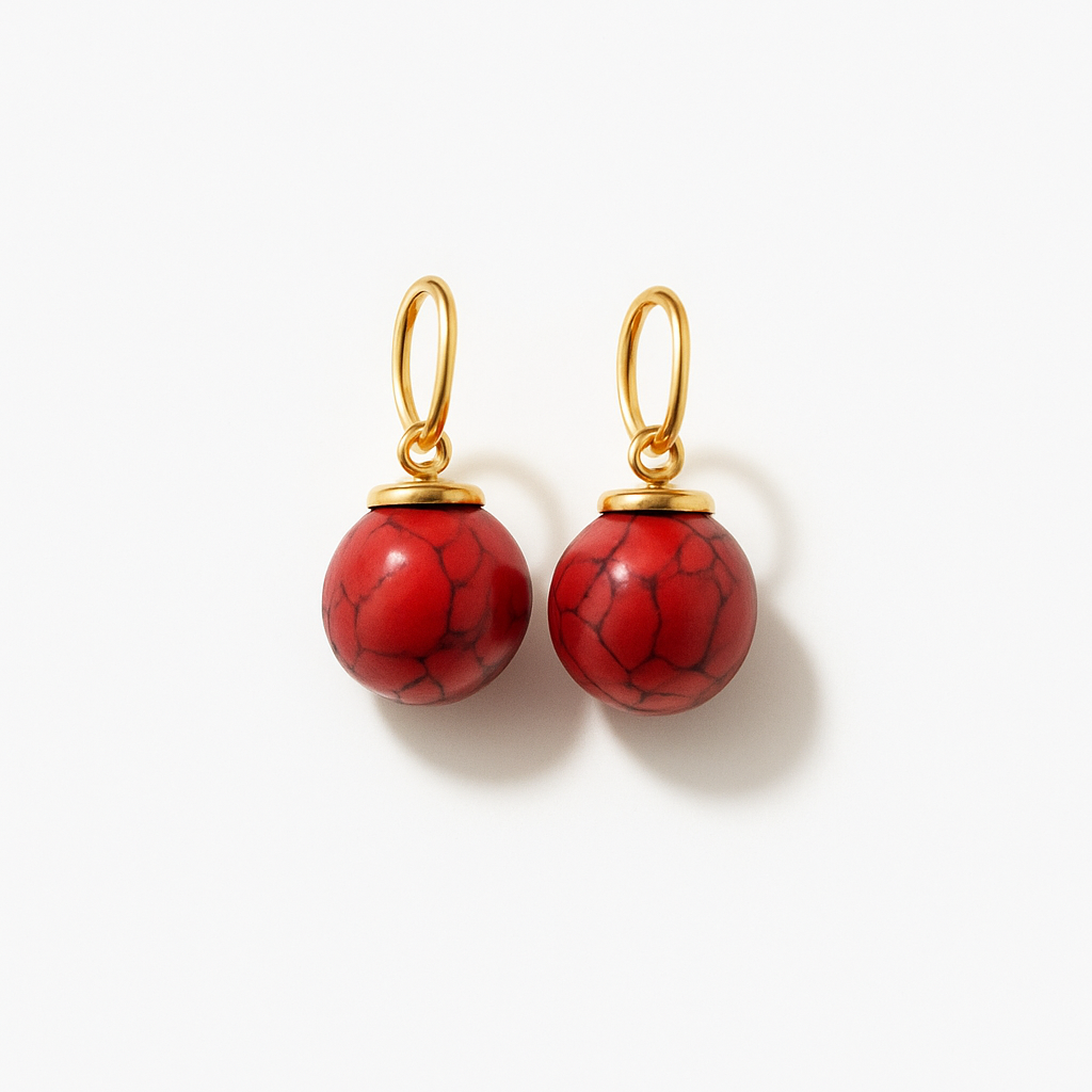 Red bead charms for earrings with gold hooks 