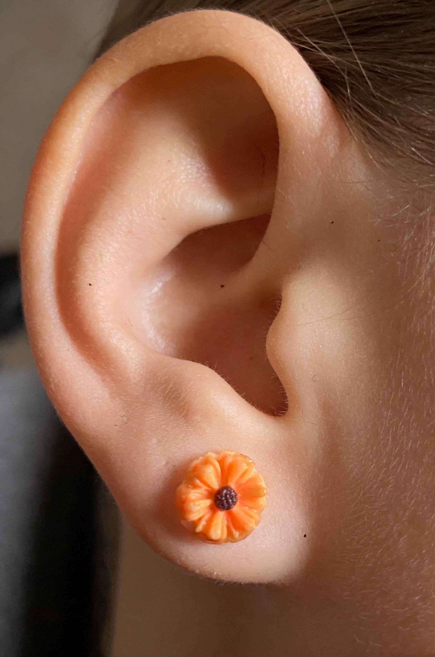 Small Orange Daisy Stud Earrings