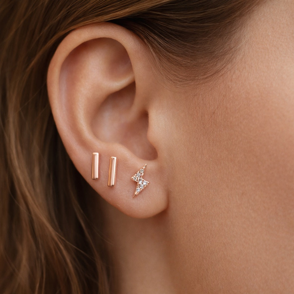 Smooth Bar Rose Gold Stud Earrings