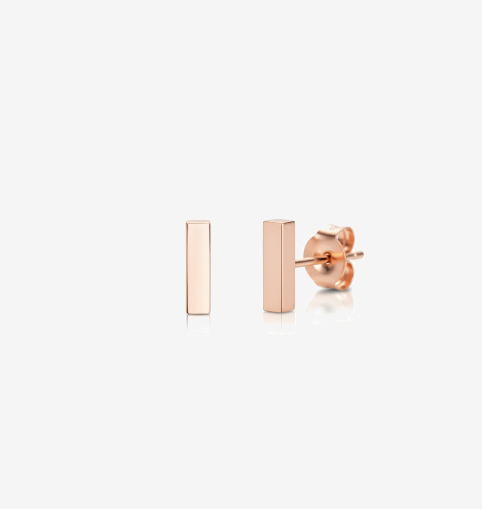 Smooth Bar Rose Gold Stud Earrings