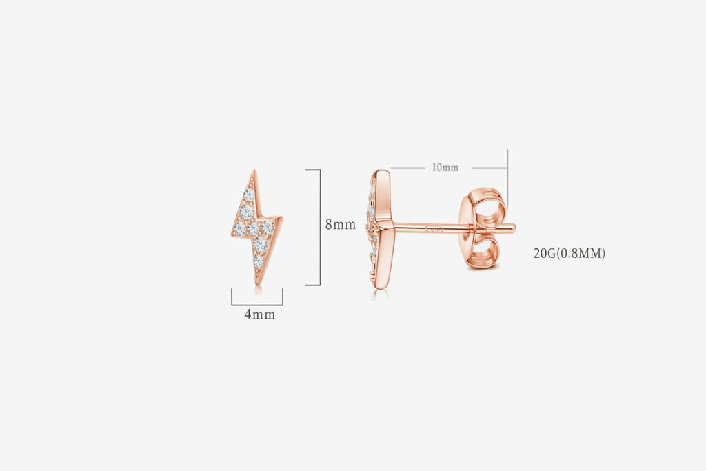 Lightning Bolt  Rose Gold Stud Earrings