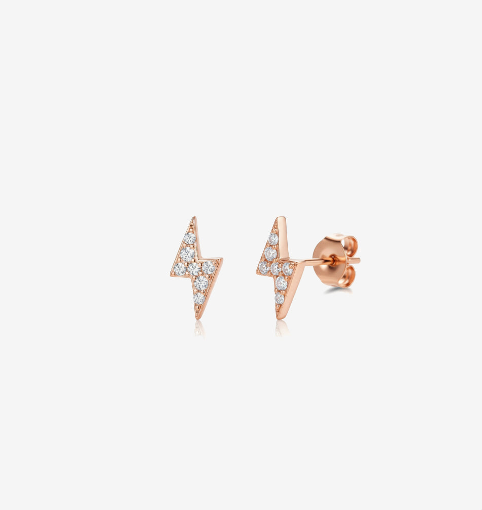Lightning Bolt  Rose Gold Stud Earrings