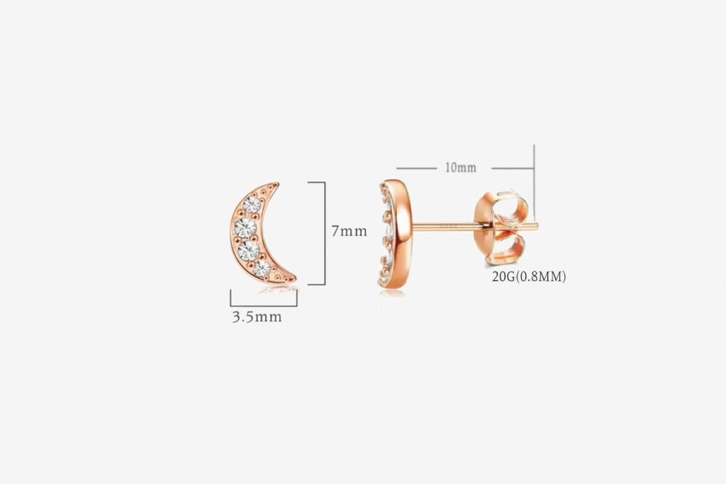 Moon Rose Gold CZ Stud Earrings