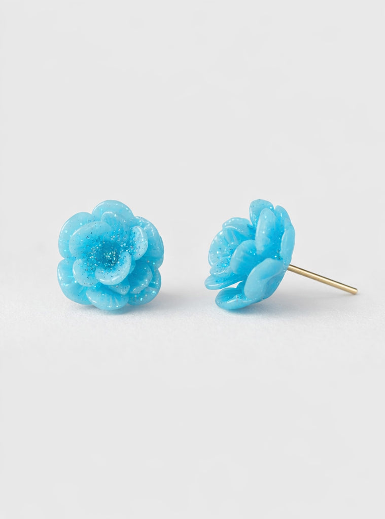 Sparkling Sea Blue Flower Earrings