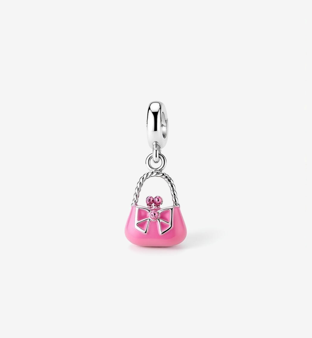 Pink Lady Handbag Silver Bracelet Charm