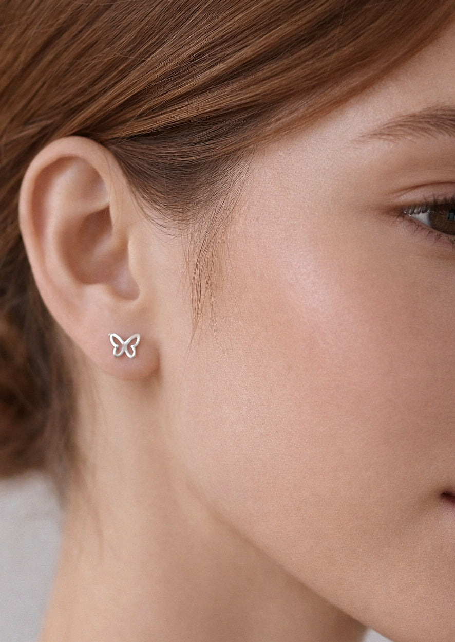 Hollow Butterfly Sterling Silver Stud Earrings