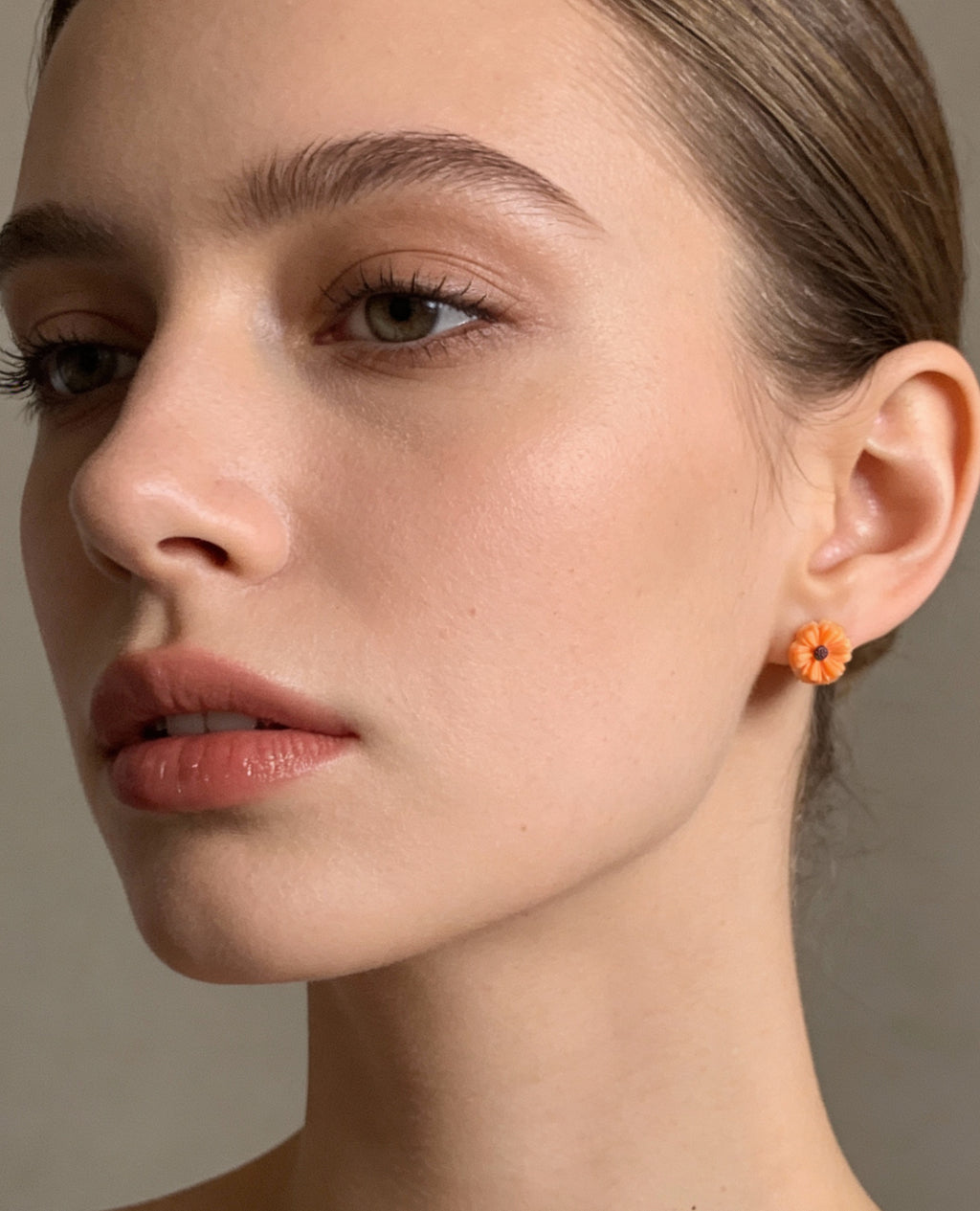 Small Orange Daisy Stud Earrings
