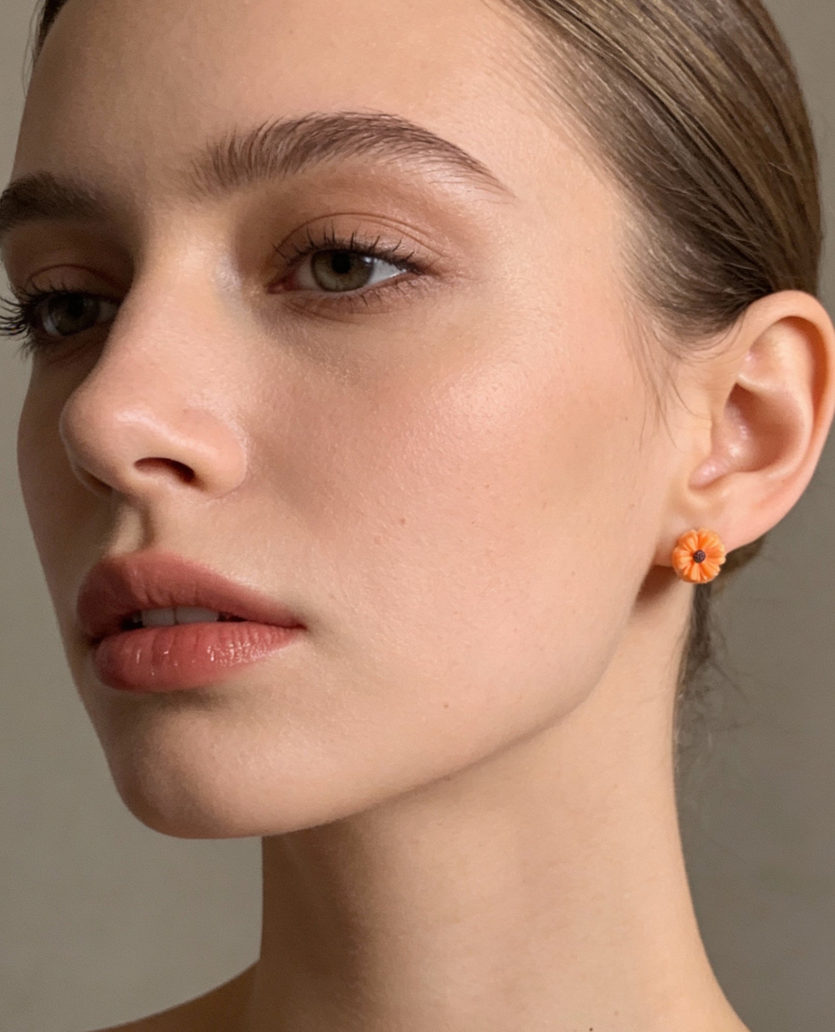 Small Orange Daisy Stud Earrings