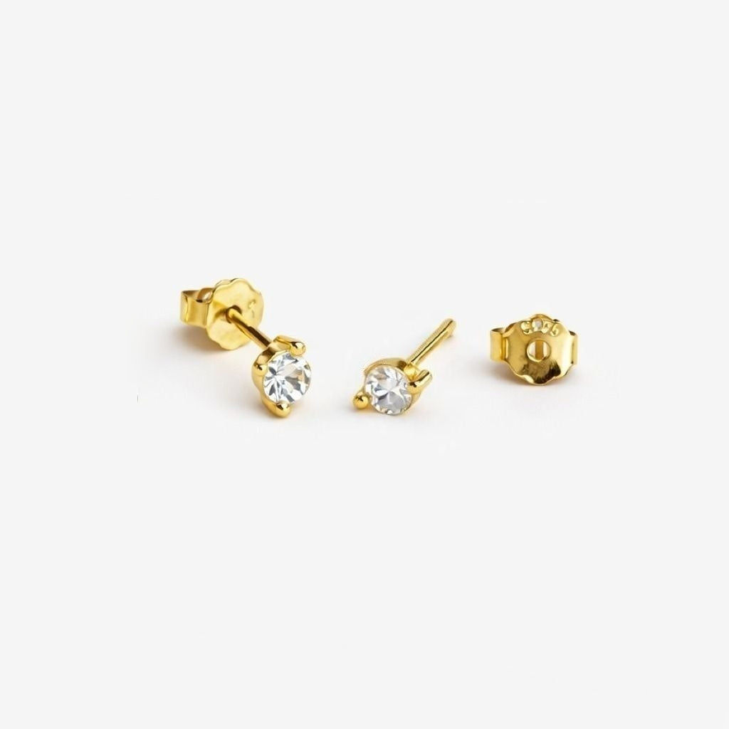 Two Prongs Cubic Zirconia Stud Earrings