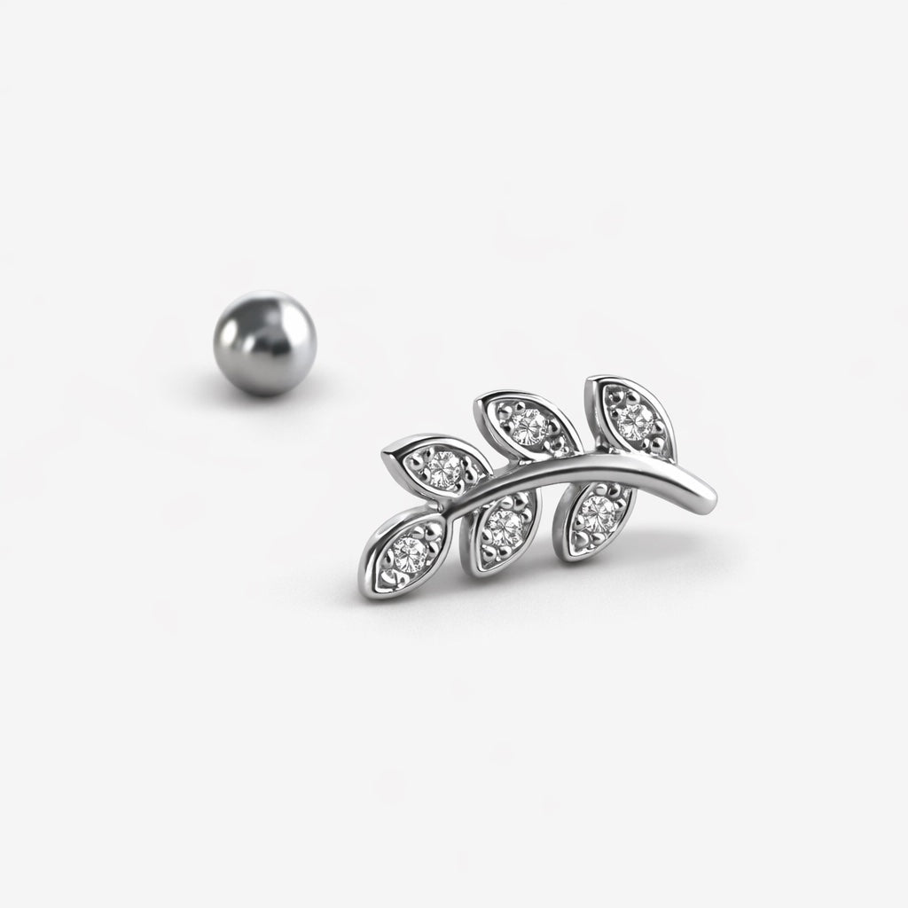 Leaf with Cubic Zirconia Stud in Silver