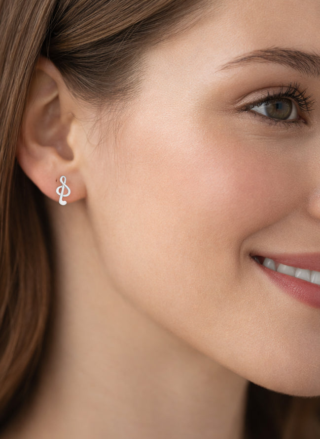 Music Note Clef Sterling Silver Stud Earrings