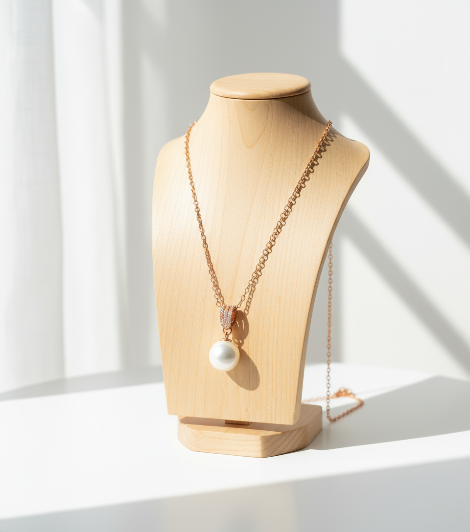 Necklace with a pendant on a wooden mannequin bust -luxury gift