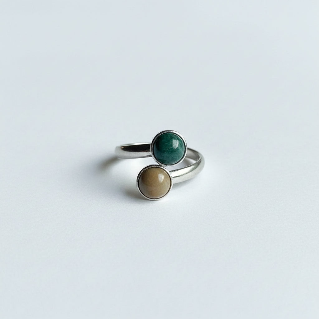 Green and Brown Gemstones Stainless Steel Ring