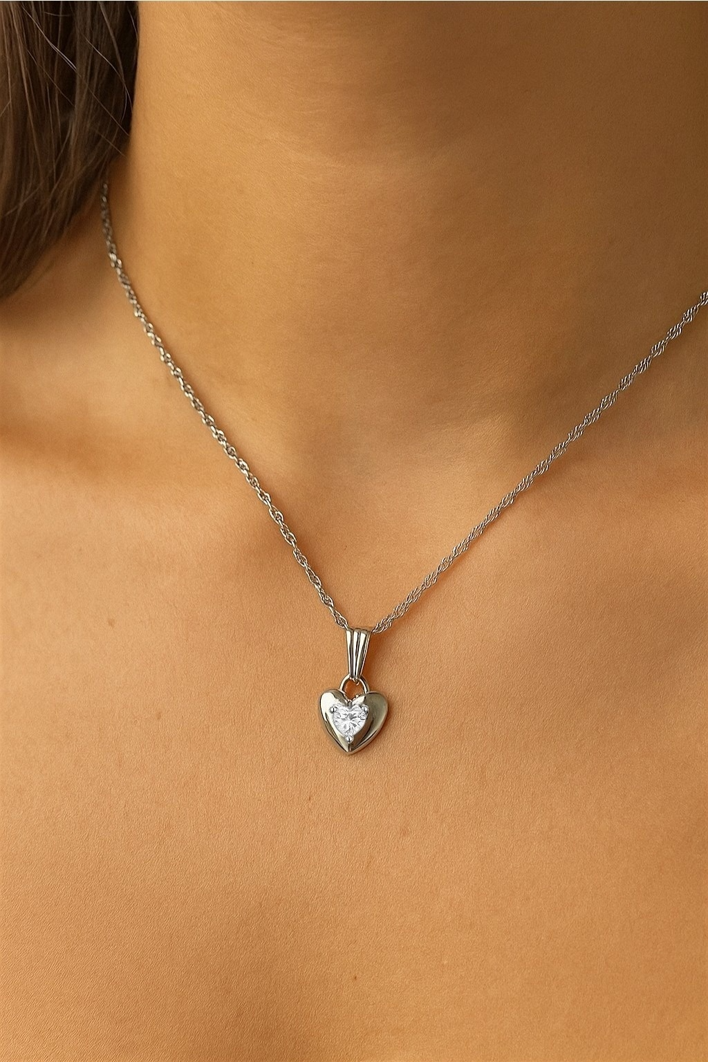 Heart with Stone Sterling Silver Necklace