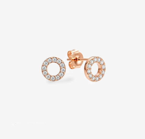 Sparkling Circles Rose Gold Silver Stud Earrings