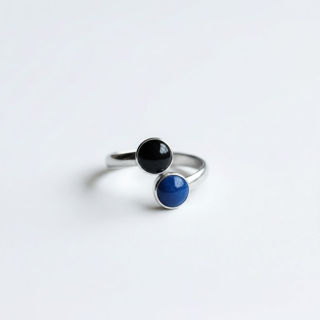 Black Onyx and Lapis Lazuli Gemstones Ring