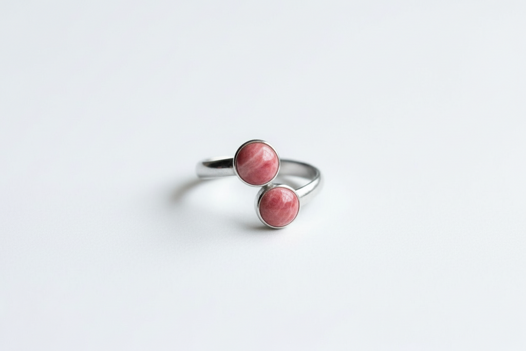 Pink Rhodochrosite Stainless Steel Ring