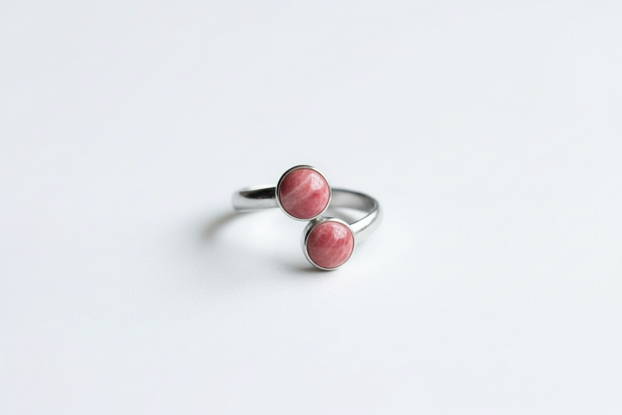 Pink Rhodochrosite Stainless Steel Ring