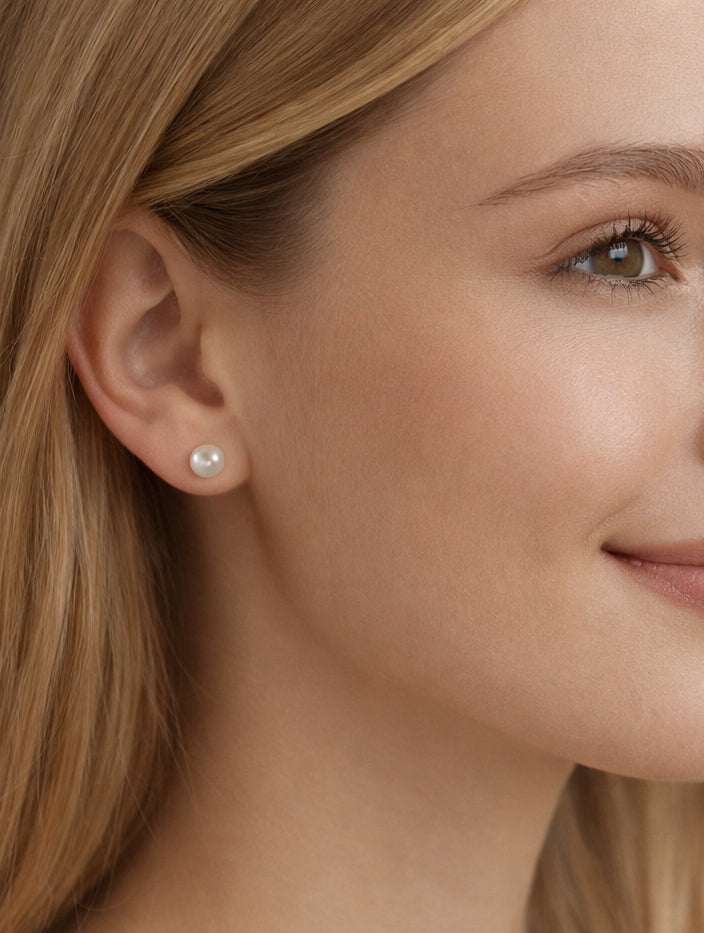 White Freshwater Pearl Silver Stud Earrings