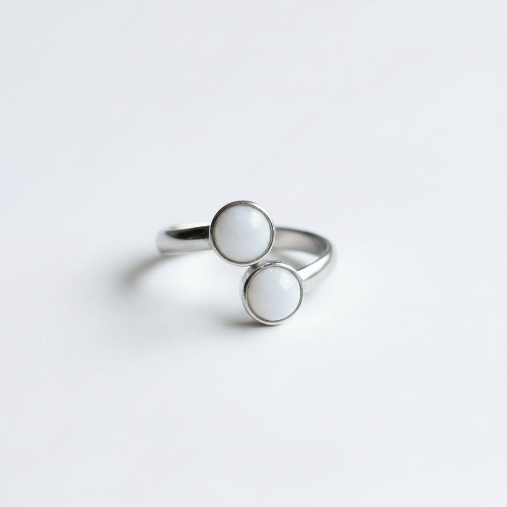 White Natural Stones Stainless Steel Ring