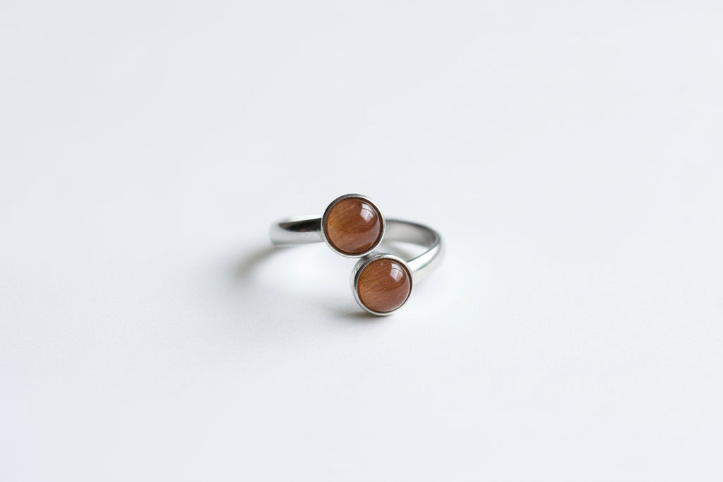 Brown Sunstone Stainless Steel Ring