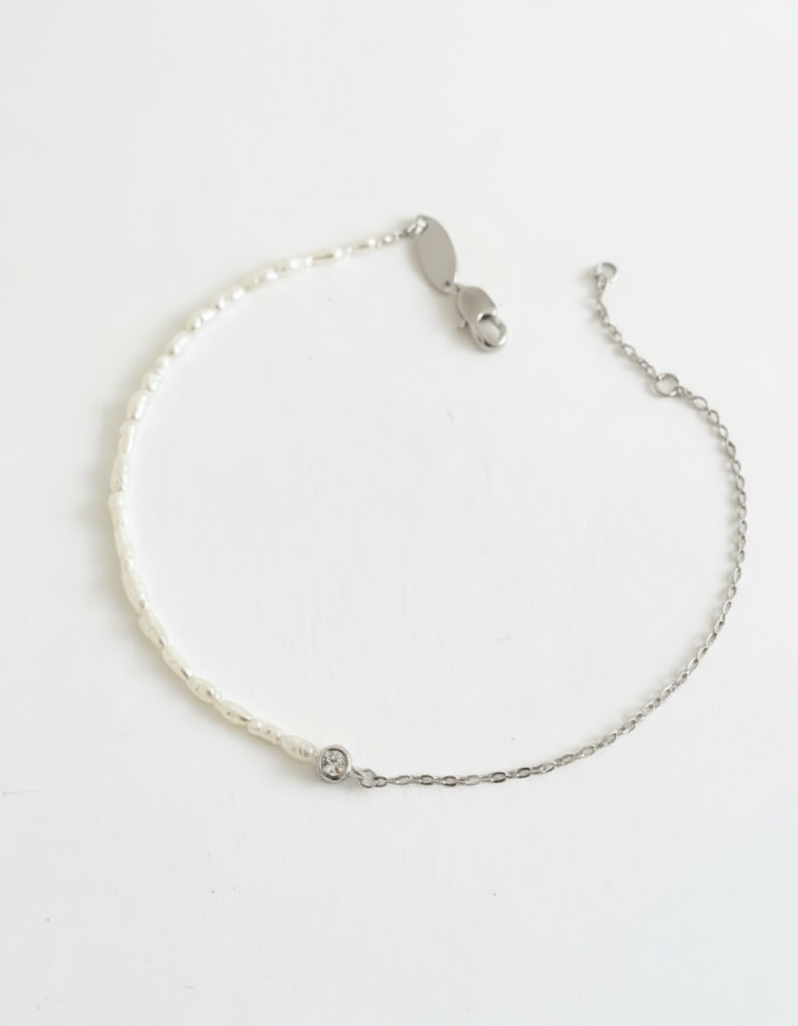 Rice Pearls with Stainless Steel Chain Bracelet