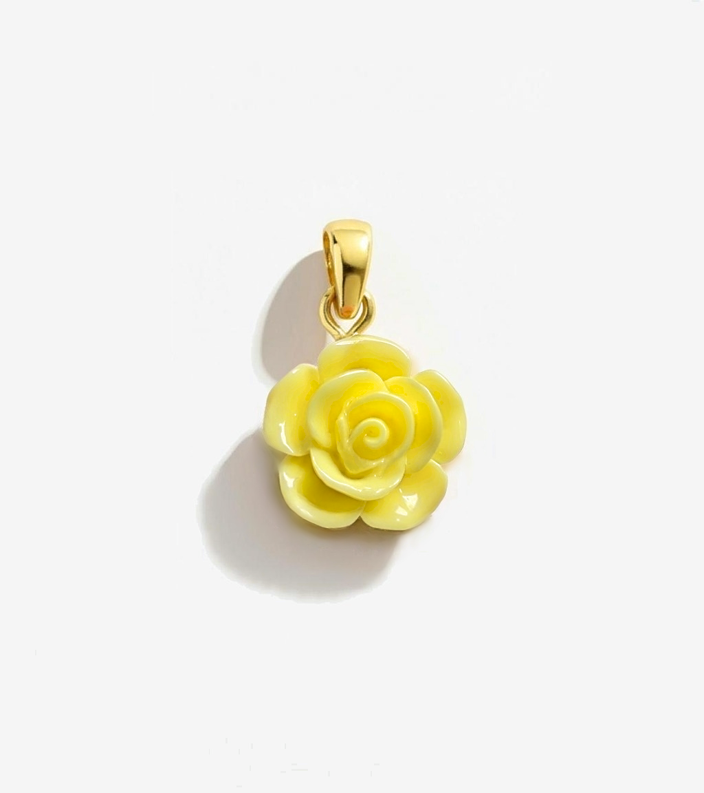 Yellow rose-shaped pendant with gold setting