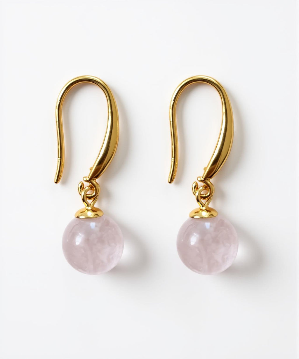 Rose Quartz Gold on Silver Drop Earrings