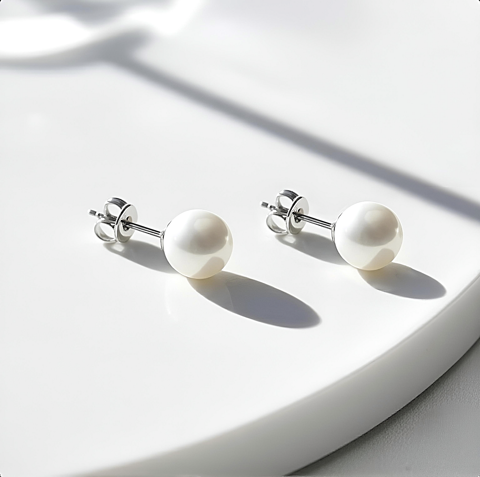 White Seashell Sterling Silver Stud Earrings