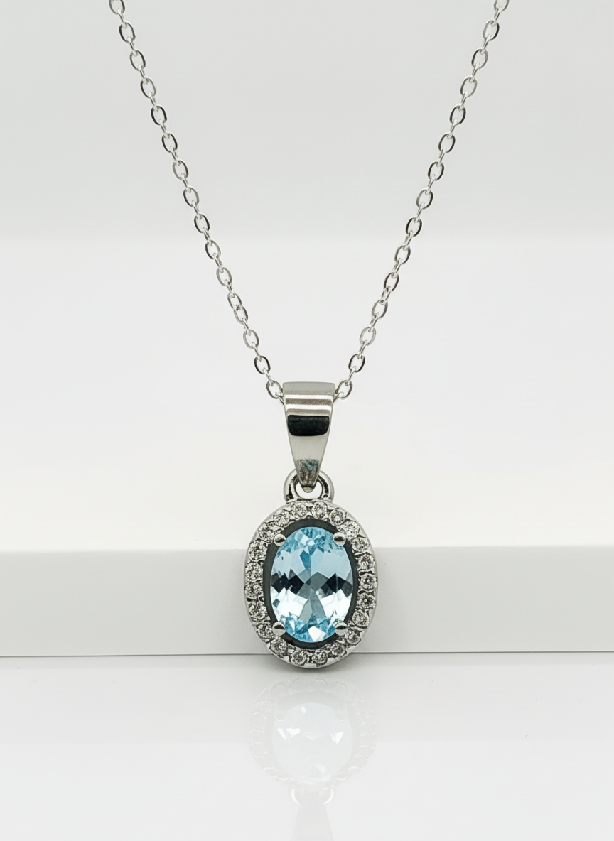 Light Blue Solitaire Sterling Silver Necklace