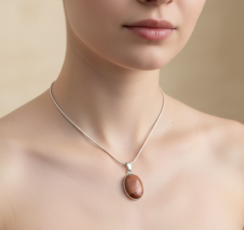 Red Jasper Stainless Steel Pendant Necklace