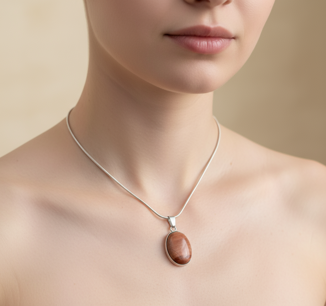 Red Jasper Stainless Steel Pendant Necklace